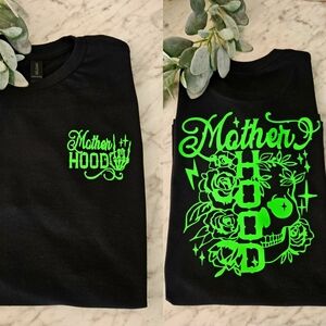 Motherhood shirt cute Skull Roses mom mama Lime Green